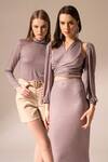 Torqadorn_Purple Polyester Rhinestones Halter Neck Studded Crop Top _Online_at_Aza_Fashions