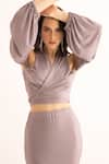 Buy_Torqadorn_Purple Polyester Rhinestones Halter Neck Studded Crop Top 