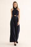TORQADORN_Blue Suiting Pin Stripe Halter Neck Waistcoat  _Online_at_Aza_Fashions