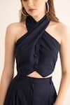 Shop_TORQADORN_Blue Suiting Pin Stripe Halter Neck Waistcoat  _Online_at_Aza_Fashions