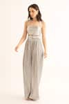 Buy_TORQADORN_Silver Poly Blend Plain Pleated Pant With Belt  _at_Aza_Fashions