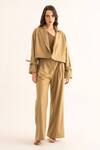Buy_Torqadorn_Brown Cotton Collared Checkered Pattern Crop Trench Jacket _at_Aza_Fashions
