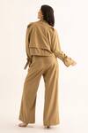 Shop_Torqadorn_Brown Cotton Collared Checkered Pattern Crop Trench Jacket _at_Aza_Fashions