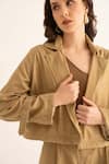 Buy_Torqadorn_Brown Cotton Collared Checkered Pattern Crop Trench Jacket _Online_at_Aza_Fashions