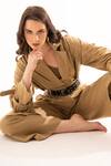 Shop_Torqadorn_Brown Cotton Collared Checkered Pattern Crop Trench Jacket _Online_at_Aza_Fashions