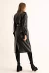 Shop_TORQADORN_Black Faux Leather Plain Notched Lapel Collar Long Trench Jacket  _at_Aza_Fashions