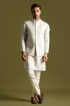 Buy_Paarsh_Grey Linen Satin Embroidered Cutdana Nehru Jacket Set _at_Aza_Fashions