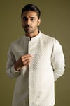 Shop_Paarsh_Grey Linen Satin Embroidered Cutdana Nehru Jacket Set _Online_at_Aza_Fashions