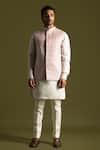 Paarsh_Pink Linen Satin Embroidered Leather Cord Nehru Jacket Set _Online_at_Aza_Fashions