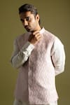 Shop_Paarsh_Pink Linen Satin Embroidered Leather Cord Nehru Jacket Set _Online_at_Aza_Fashions