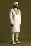 Shop_Paarsh_Ivory Sherwani Linen Satin Embroidered Cutdana And Threadwork Set _at_Aza_Fashions