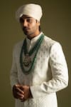 Buy_Paarsh_Ivory Sherwani Linen Satin Embroidered Cutdana And Threadwork Set _Online_at_Aza_Fashions