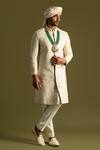 Shop PAARSH Cream Bamboo, Cotton Embroidery Tonal Sherwani Set Online at Aza Fashions Shop_PAARSH_Cream Bamboo, Cotton Embroidery Tonal Sherwani Set _Online_at_Aza_Fashions