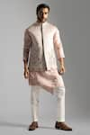 Buy_Paarsh_Pink Linen Satin Embroidered Geometric Thread Bundi Jacket _at_Aza_Fashions