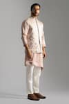 Buy_Paarsh_Pink Linen Satin Embroidered Geometric Thread Bundi Jacket _Online_at_Aza_Fashions