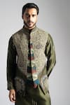 Paarsh_Green Bamberg Silk Embroidered Egyptian Scripture Nehru Jacket _Online_at_Aza_Fashions