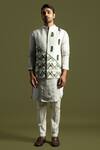 Paarsh_Grey Bamberg Silk Embroidered Egyptian Thread Nehru Jacket And Kurta Set _Online_at_Aza_Fashions