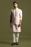 Buy_Paarsh_Pink Chanderi Silk Embroidered Chirwork French Knots Nehru Jacket And Kurta Set _at_Aza_Fashions