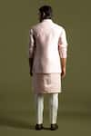 Shop_Paarsh_Pink Chanderi Silk Embroidered Chirwork French Knots Nehru Jacket And Kurta Set _at_Aza_Fashions