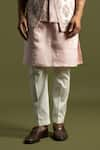 Paarsh_Pink Chanderi Silk Embroidered Chirwork French Knots Nehru Jacket And Kurta Set _Online_at_Aza_Fashions