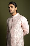 Buy_Paarsh_Pink Chanderi Silk Embroidered Chirwork French Knots Nehru Jacket And Kurta Set _Online_at_Aza_Fashions