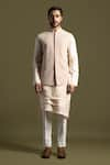 Paarsh_Peach Bamberg Silk Geometric Pattern Nehru Jacket Kurta Set _Online_at_Aza_Fashions