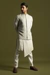 Buy_Paarsh_Grey Linen Satin Embroidered French Knot Bundi Jacket And Kurta Set _at_Aza_Fashions