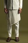 Buy_Paarsh_Grey Linen Satin Embroidered French Knot Bundi Jacket And Kurta Set _Online_at_Aza_Fashions