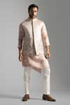 Buy_Paarsh_Pink Linen Satin Embroidered Geometric Thread Bundi Jacket And Kurta Set _at_Aza_Fashions