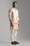 Shop_Paarsh_Pink Linen Satin Embroidered Geometric Thread Bundi Jacket And Kurta Set _Online_at_Aza_Fashions