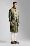 Buy_Paarsh_Green Bamberg Silk Embroidered Egyptian Scripture Nehru Jacket And Kurta Set _at_Aza_Fashions