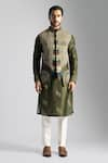 Paarsh_Green Bamberg Silk Embroidered Egyptian Scripture Nehru Jacket And Kurta Set _Online_at_Aza_Fashions