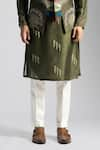 Buy_Paarsh_Green Bamberg Silk Embroidered Egyptian Scripture Nehru Jacket And Kurta Set _Online_at_Aza_Fashions