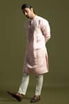 Shop_Paarsh_Pink Kurta Linen Satin Embroidered Thread With Pant Pyjama _Online_at_Aza_Fashions