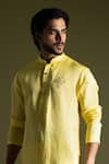 Buy_Paarsh_Yellow Kurta Linen Satin Embroidered Thread Scalloped Hem With Pant Pyjama _Online_at_Aza_Fashions