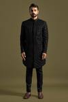 Buy_Paarsh_Black Suiting Embroidery Leather Geometric Florin Achkan With Trouser For Men_at_Aza_Fashions