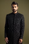 Buy_Paarsh_Black Suiting Embroidery Leather Geometric Florin Achkan With Trouser For Men_Online_at_Aza_Fashions