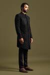 Shop_Paarsh_Black Suiting Embroidery Leather Geometric Florin Achkan With Trouser For Men_Online_at_Aza_Fashions