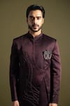 Buy_Paarsh_Purple Linen Satin Embroidery Cut Dana Mystic Swerve Achkan With Trouser _Online_at_Aza_Fashions