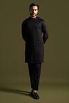 Buy_PAARSH_Black Cotton, Linen, Satin Waffle Smock Kurta With Trouser _at_Aza_Fashions