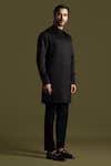 Shop_PAARSH_Black Cotton, Linen, Satin Waffle Smock Kurta With Trouser _Online_at_Aza_Fashions