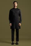 Buy_PAARSH_Black Cotton, Linen, Satin Waffle Smock Kurta With Trouser 