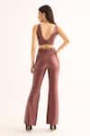 Shop_TORQADORN_Red Poly Leather Blend Plain Solid Flared Pant  _at_Aza_Fashions