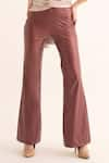 TORQADORN_Red Poly Leather Blend Plain Solid Flared Pant  _at_Aza_Fashions