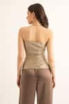 Shop_TORQADORN_Brown Poly Blend Plain Straight Neck Metallic Pleated Tube Waistcoat  _at_Aza_Fashions