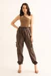 Buy_TORQADORN_Brown Stretch Faux Leather Plain Cargo Pant  _at_Aza_Fashions