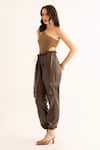 TORQADORN_Brown Stretch Faux Leather Plain Cargo Pant  _Online_at_Aza_Fashions