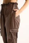 Buy_TORQADORN_Brown Stretch Faux Leather Plain Cargo Pant  _Online_at_Aza_Fashions