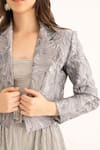 Buy_TORQADORN_Silver Brocade Fabric Woven Abstract Marble Pattern Crop Blazer  _Online_at_Aza_Fashions