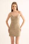 TORQADORN_Brown Micro Fabric Textured Stroke And Metallic Dress  _Online_at_Aza_Fashions